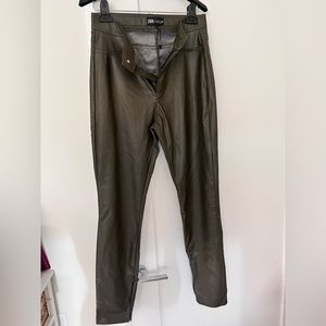 Green Zara faux leather pants with ankle zip